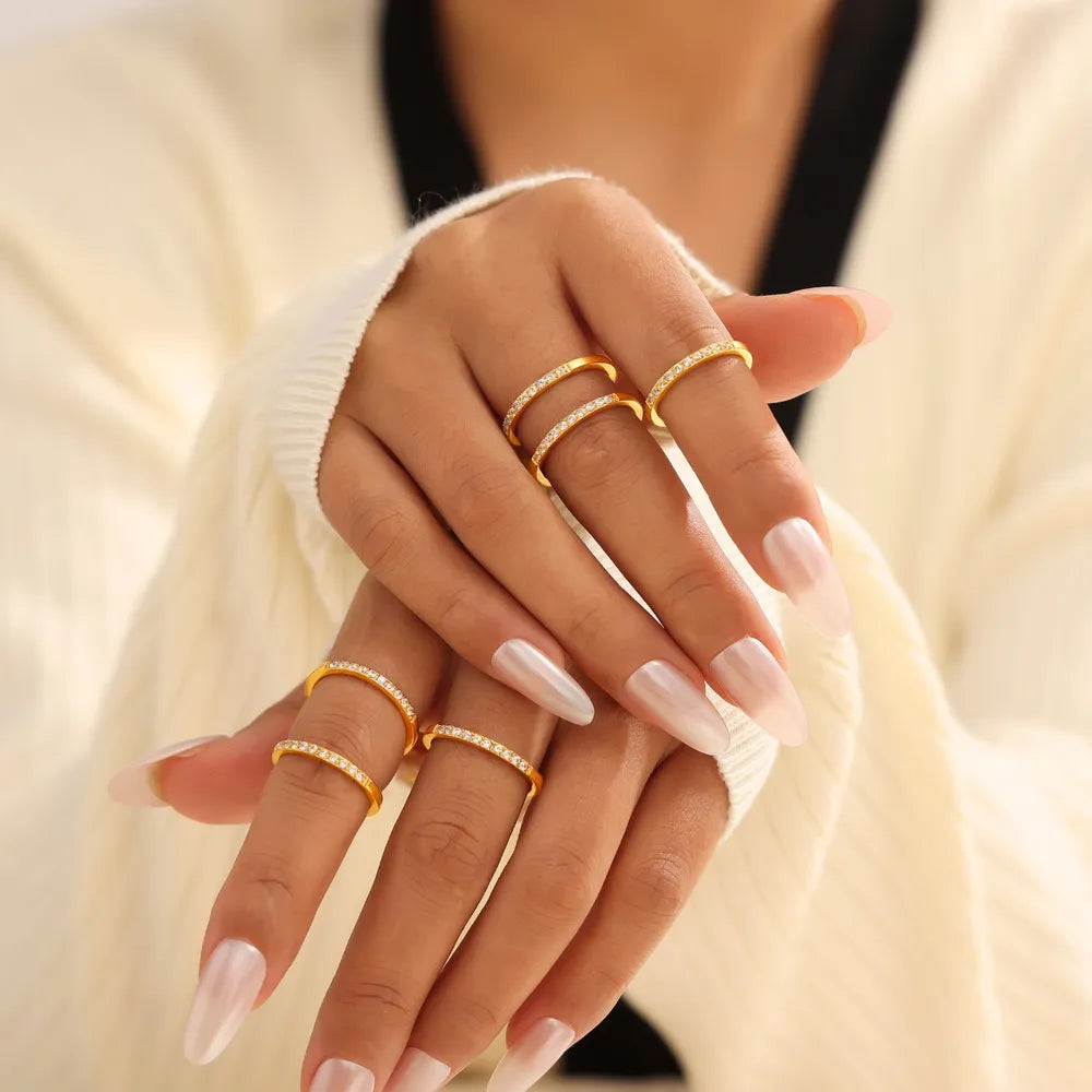 Zircon fine ring stackable accessory niche and simple titanium steel PVD plated ring for women